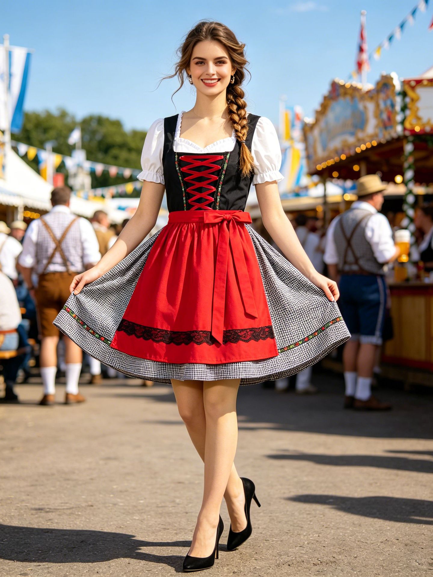 Women German Oktoberfest Dirndl Dress - Bavarian Traditional Maid Costume